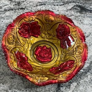 Vintage Antique Goofus Glass Rose Embossed Decorative Bowl!